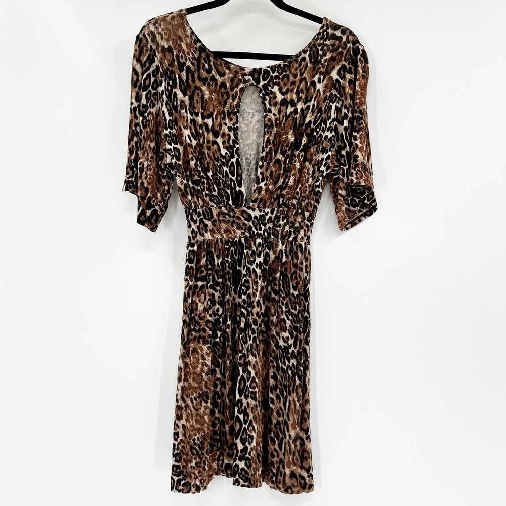 ONLY HEARTS Leopard Print Keyhole Waist Cinched Midi Dress Womens XS - Picture 2 of 5